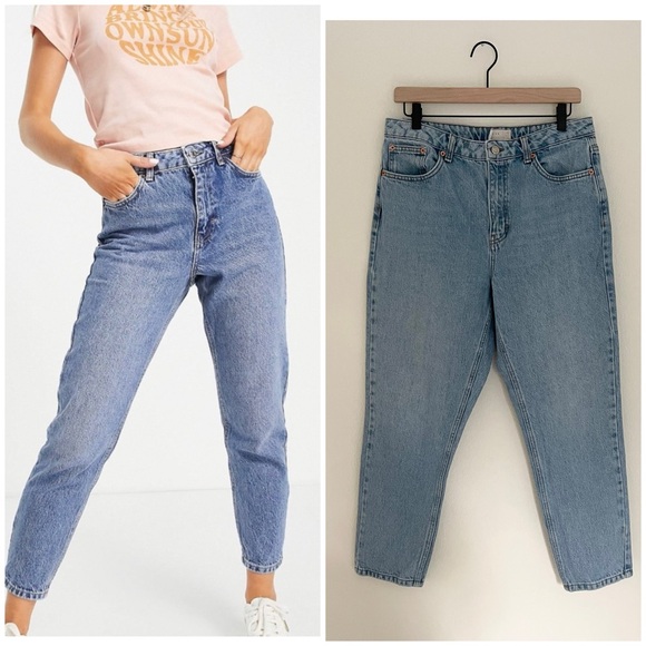 Topshop Denim - Topshop High Rise Petite Light Blue Mom Jeans